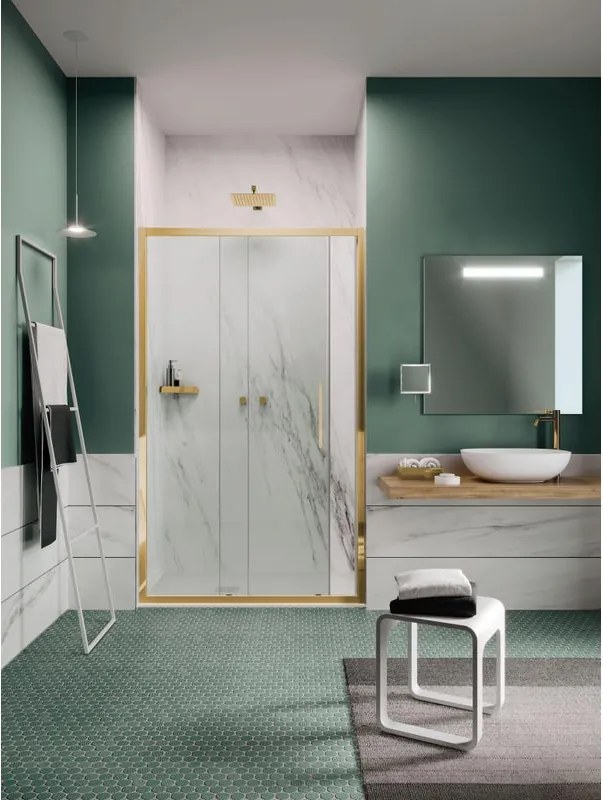 Porta doccia scorrevole L 156 cm x H 195 cm per nicchia in vetro trasparente, profilo dorato