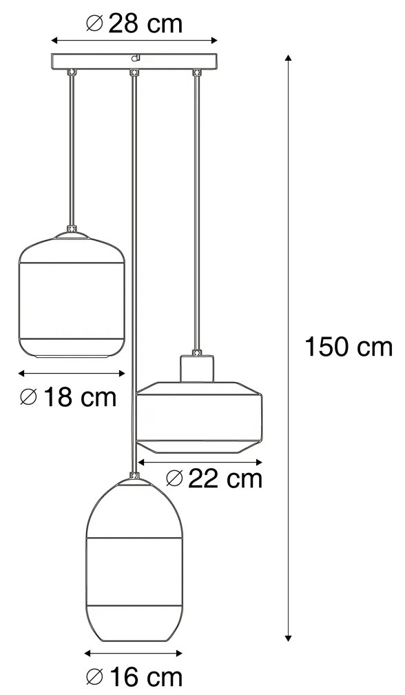 Lampada a sospensione moderna nera con vetro ambrato a 3 luci - Sheena
