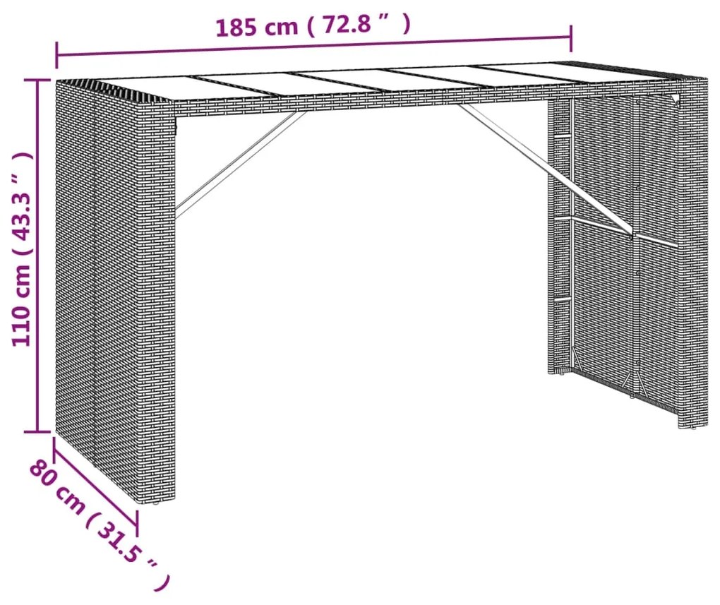 Set Bar Giardino 9pz Grigio Polyrattan e Legno Massello Acacia