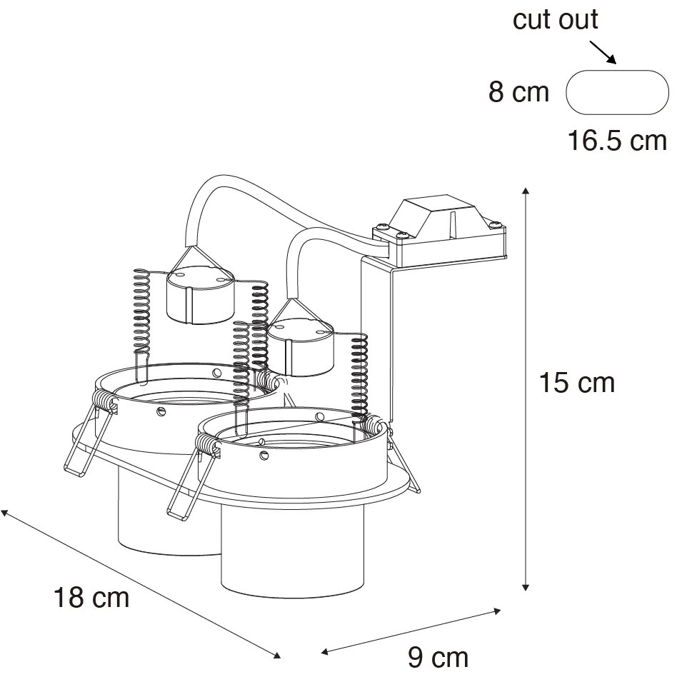 Set di 6 faretti da incasso neri GU10 50mm 2 luci - Installa