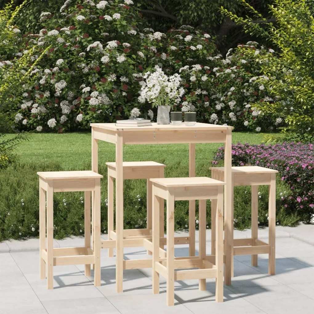 Set Bar Da Giardino 5 Pz İn Legno Massello Di Pino /