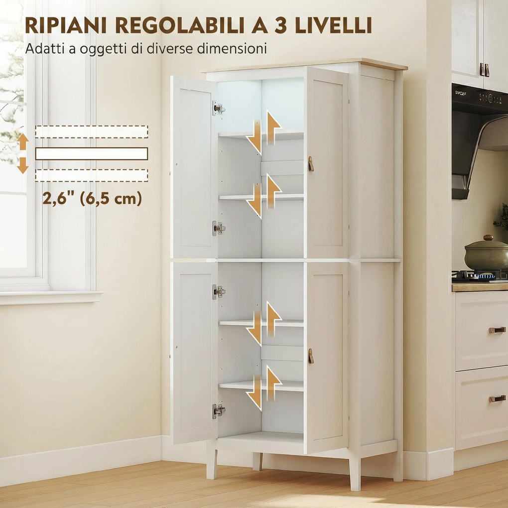 Credenza Mobile da Cucina 80x40x176,5 cm con Luce LED Dimmerabile a 3 Colori Ripiani Regolabili in MDF Bianco...
