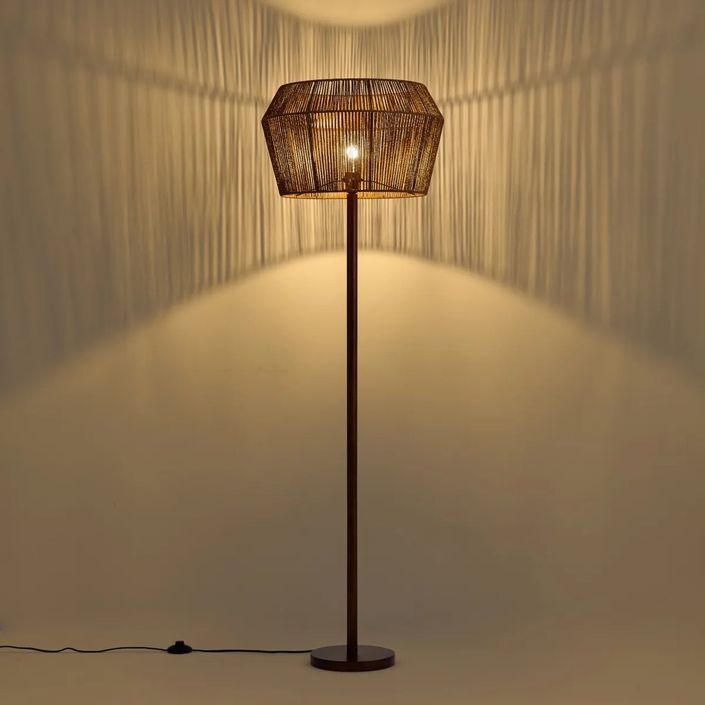 Lampada da terra in legno di noce con paralume in corda di carta marrone 50/50/30 - Mels