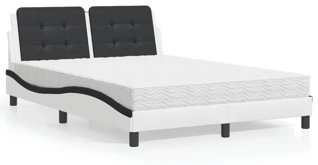 Letto Con Materasso Bianco E Nero 140x200 Cm İn Similpelle /