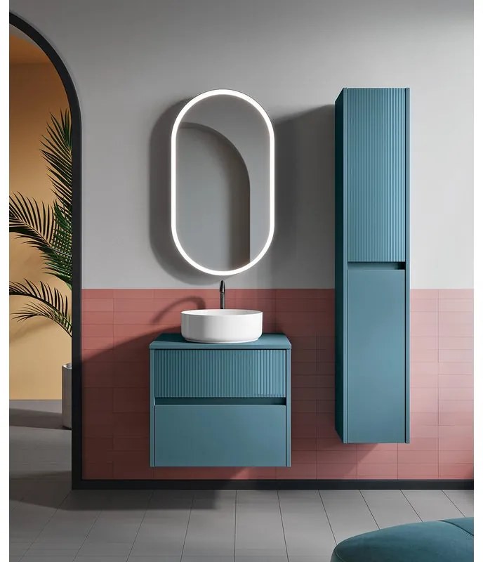 Mobile da bagno sospeso sotto lavabo L 59.5 x H 50 x P 45.5 cm blu laccato opaco, 2 cassetti VISOBATH Niwa