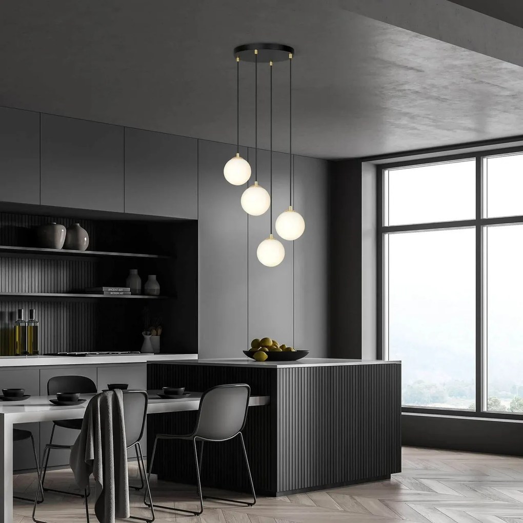 Lampadario a Sospensione in Acciaio e Vetro ROYAL 4 Bianco o Nero 4xE14