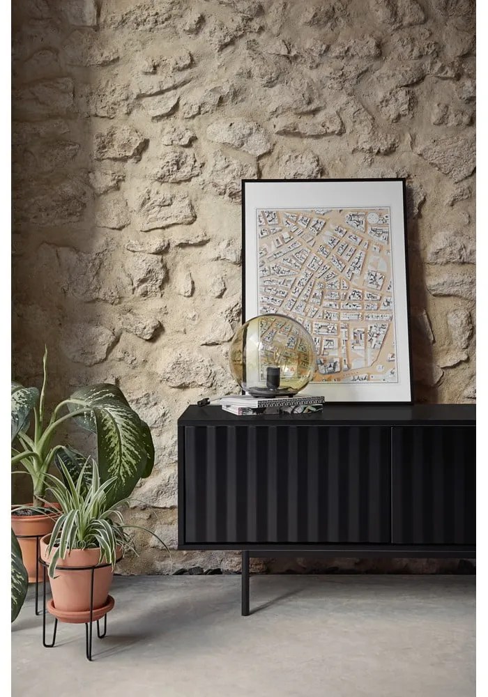 Mobile TV nero-colore naturale effetto rovere 180x52 cm Sierra – Teulat