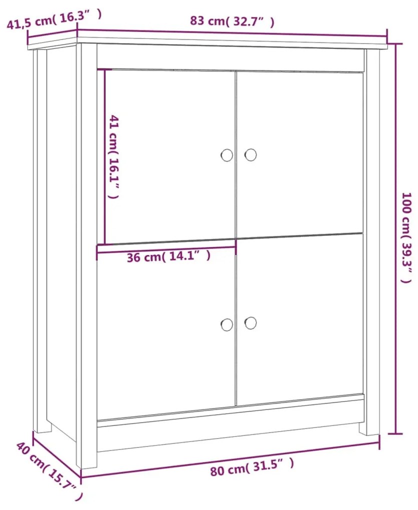 Credenza Grigia 83x41,5x100 cm in Legno Massello di Pino