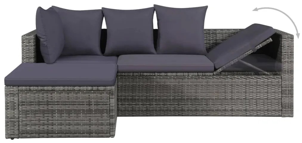 Set divani da giardino 4 pz con cuscini in polyrattan grigio