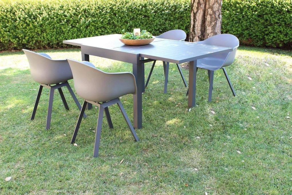 JERRI - set tavolo in alluminio cm 90/180 x 90 x 75 h con 4 poltrone Jessie