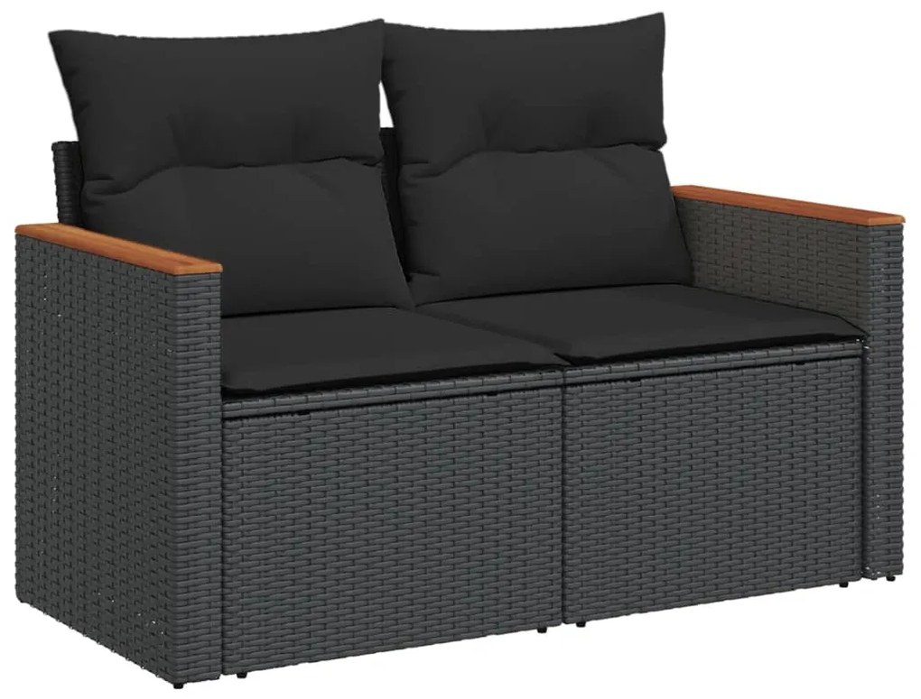 Set Divani da Giardino con Cuscini 7pz Nero Polyrattan