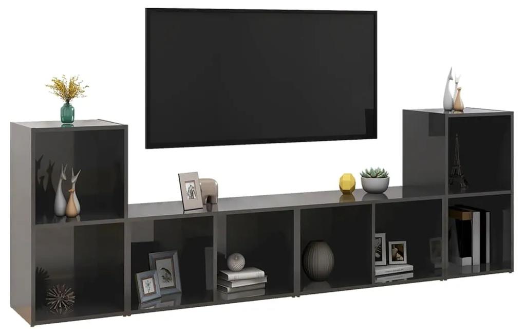 Mobili porta tv 4 pz grigio lucido 72x35x36,5 cm in truciolato