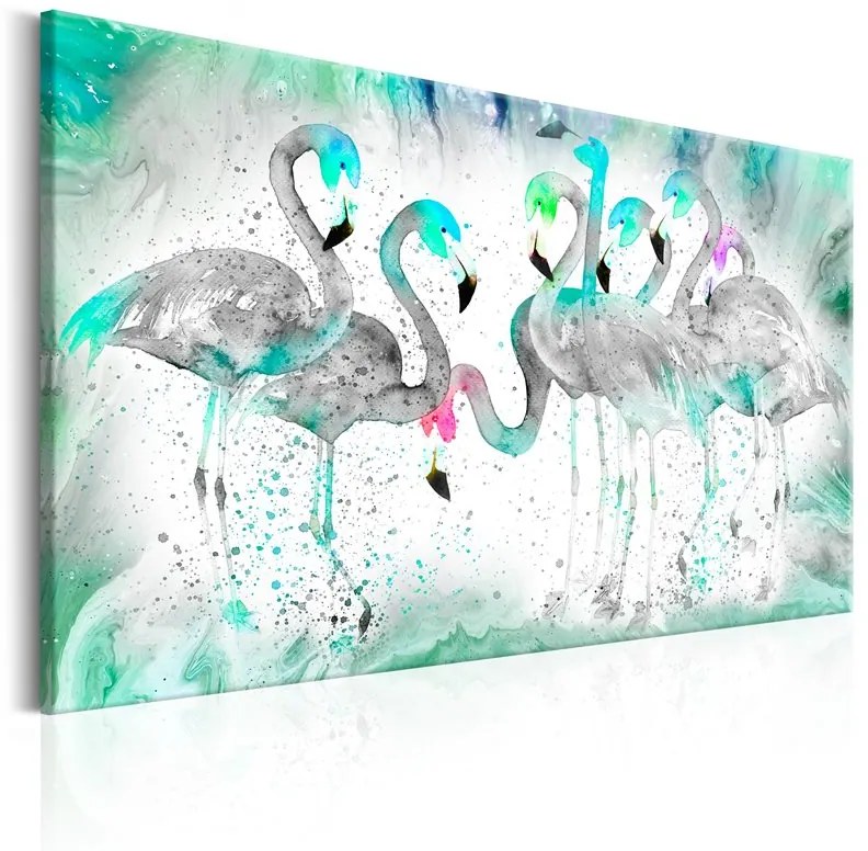 Quadro  Turquoise Flamingoes  Colore Grigio, Dimensioni e Misure 120x80