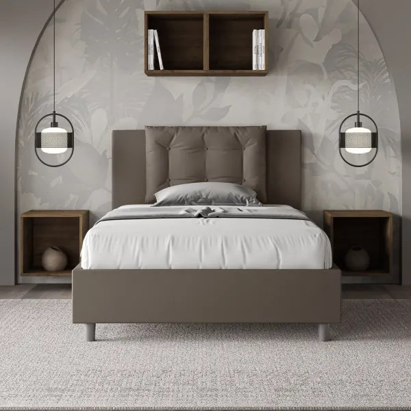 Letto una piazza e mezza con rete imbottito 120x200 similpelle cappuccino Annalisa