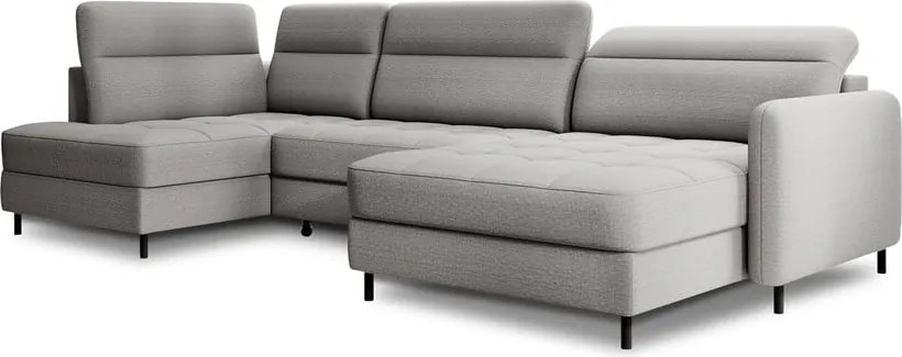 Divano angolare grigio chiaro allungabile/con contenitore (con penisola a sinistra/a U) e rivestimento in velluto Berrto – ELTAP