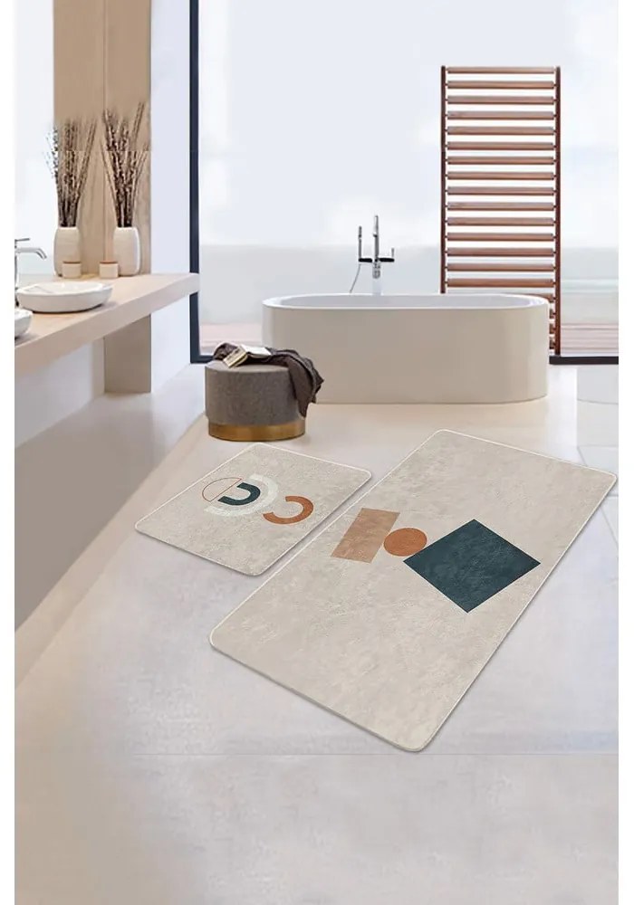 Set di tappetini per il bagno in velluto beige 2 pz 60x100 cm Geometry Shapes – Mila Home