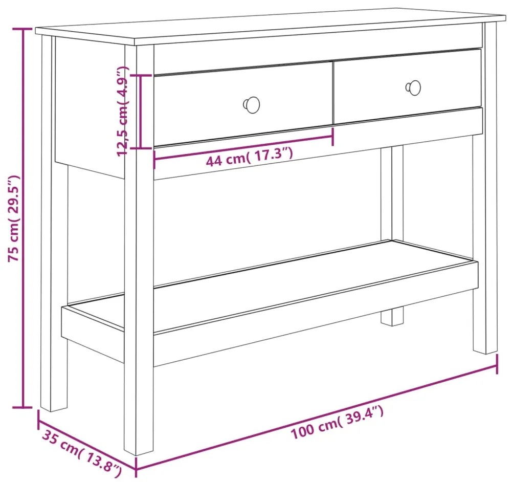 Tavolo Consolle Miele 100x35x75 cm in Legno Massello di Pino