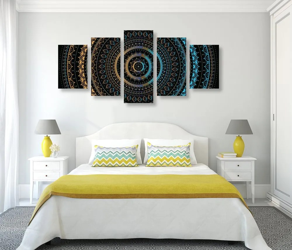 Quadri 5 pezzi – Mandala con motivo del sole