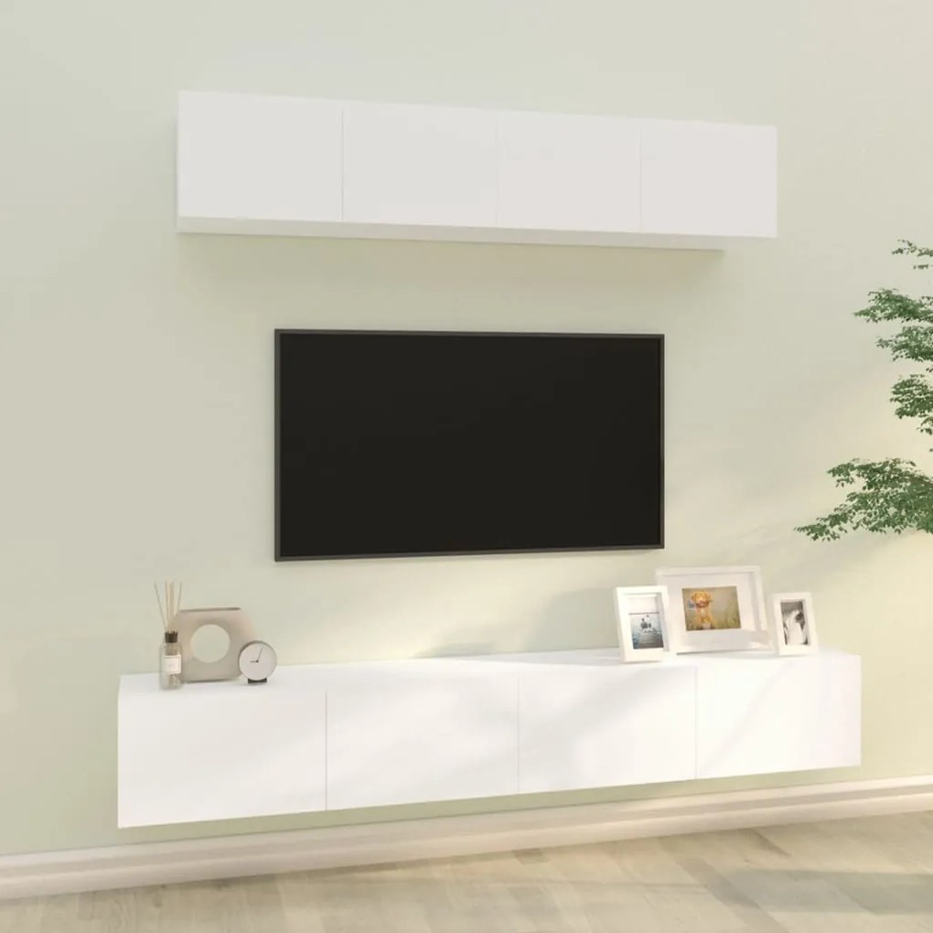 Set Di Mobili Porta Tv 4 Pz Bianco İn Legno Multistrato /