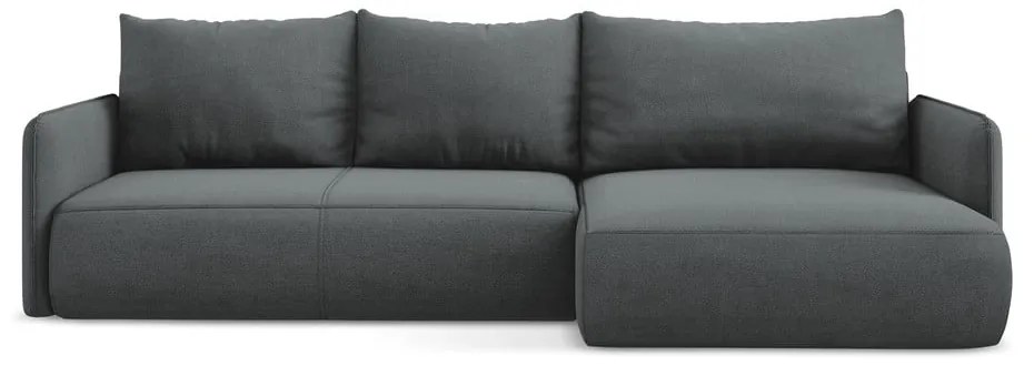 Divano angolare grigio allungabile/con contenitore (con penisola a destra) Nanea – Makamii