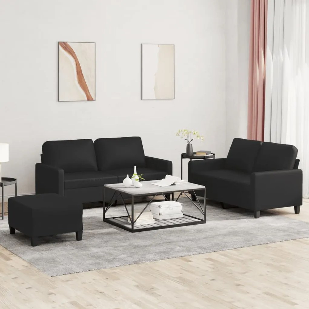 Set Di Divani 3 Pz Con Cuscini Nero İn Similpelle /