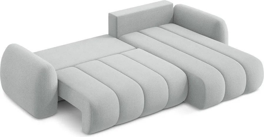 Divano angolare grigio chiaro allungabile/con contenitore (con penisola a destra/con chaise lounge) con rivestimento in bouclé Pele – Makamii