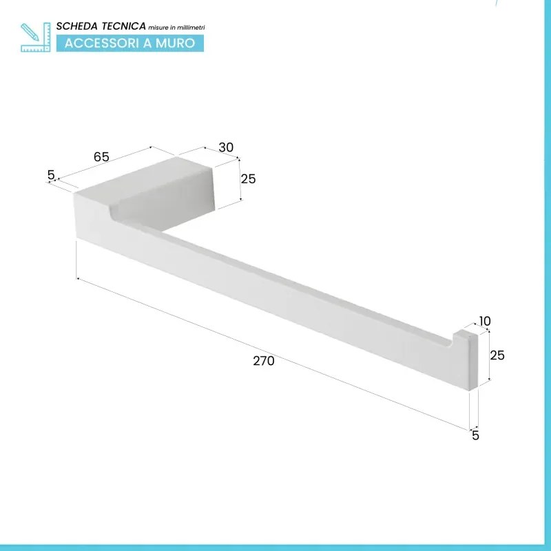 Set accessori bagno da muro 4 pezzi in alluminio bianco Sky
