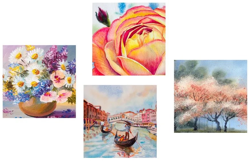 Set di quadri – Romantica Venezia con fiori