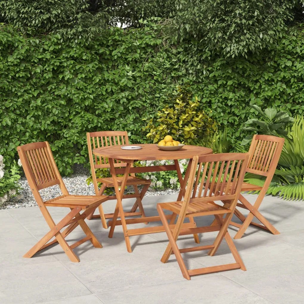 Set Da Pranzo Per Giardino 5 Pz İn Legno Massello Di Acacia /