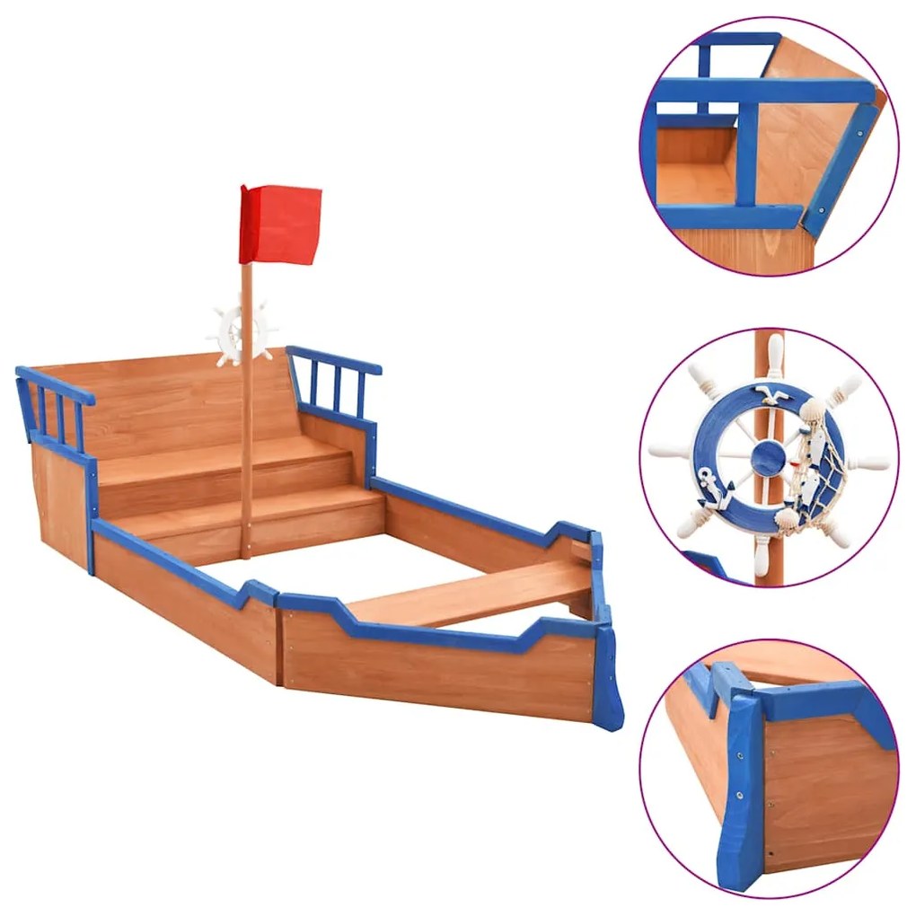 Sabbiera Nave Dei Pirati İn Legno Di Abete 190x94,5x101 Cm /