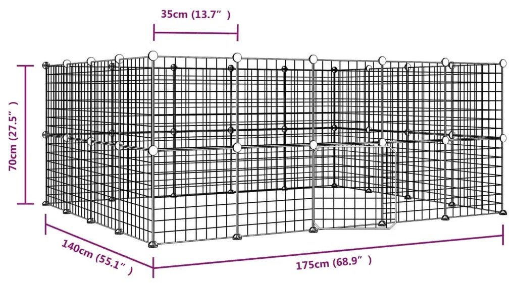 Gabbia per Animali 52 Pannelli con Porta Nero 35x35 cm Acciaio