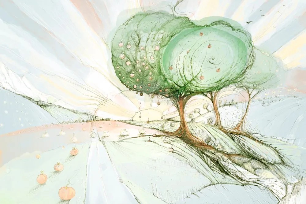 Quadro su tela – Alberi su campo pastello