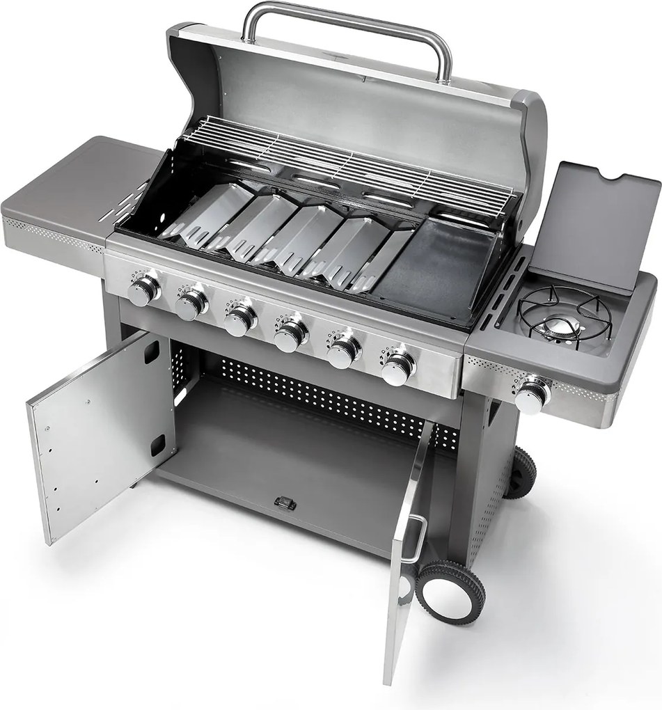 Barbecue a Gas GPL 6 Fuochi + 1 Fornello Laterale Ompagrill Indianapolis 7/B in Acciaio Inox...