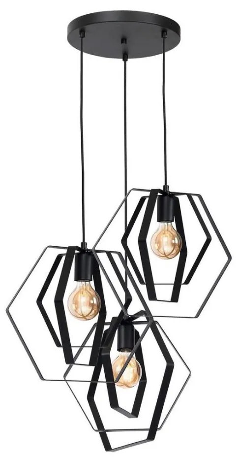 Lampadario su filo HEXAGON 3xE27/60W/230V nero tondo