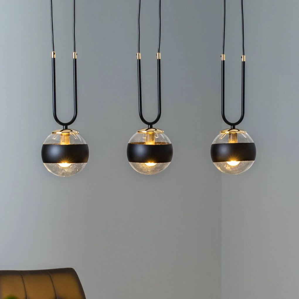 EMIBIG LIGHTING Lampada a sospensione Linear, nero/trasparente, 3 luci