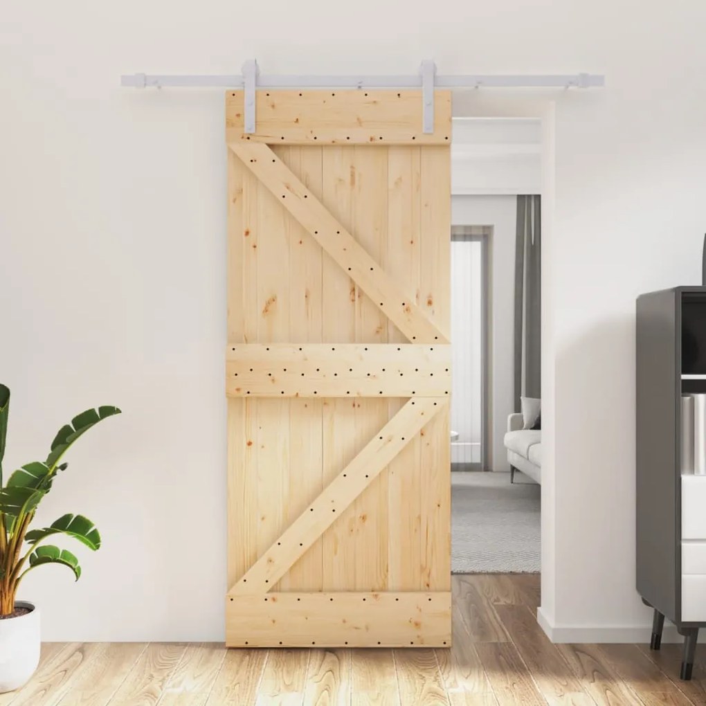 Porta Scorrevole Con Set Hardware 85x210 Cm Legno Massello Pino /