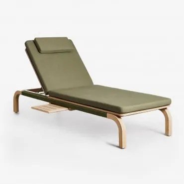 Sdraio Reclinabile In Legno Di Acacia Con Cuscino Dubai Verde Militare Chiaro & Acacia Rustica Marrone - Sklum
