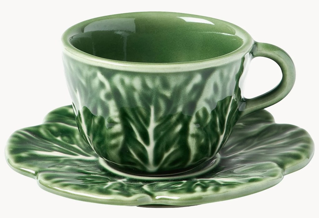 Set di 4 tazzine da caffè XS con piattini dipinte a mano Cabbage