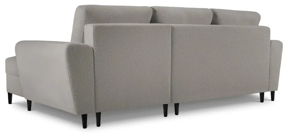 Divano angolare grigio chiaro allungabile e con contenitore (con penisola a destra/con chaise lounge) con rivestimento in bouclé Kyoto – Cosmopolitan Design