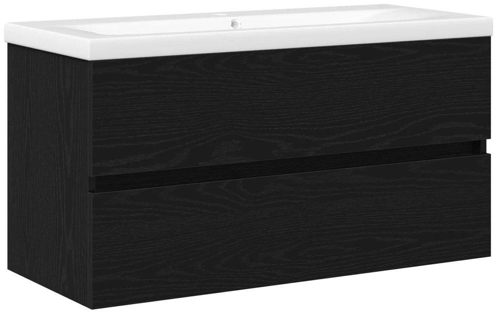 Mobile lavabo con lavabo incorporato in rovere nero legno ingegnerizzato, mobile lavabo rovere nero 90x38,5x45 cm legno ingegnerizzato