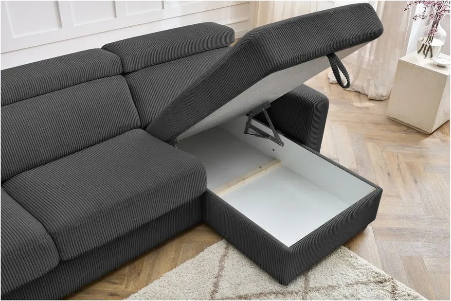 Divano angolare in grigio scuro allungabile (con composizione variabile) con rivestimento in velluto a coste Monaco – Bobochic Paris