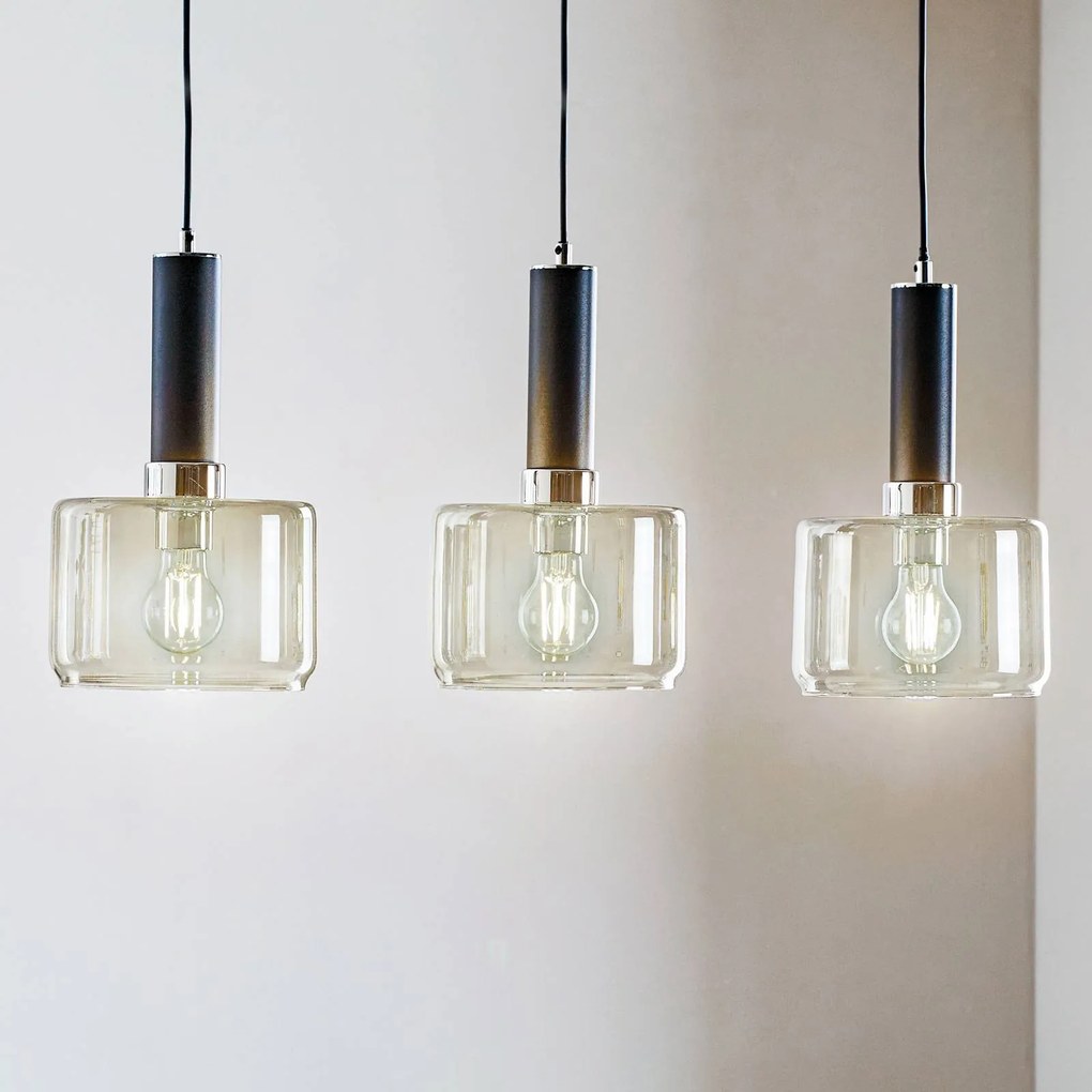 Jupiter Lampada a sospensione Viva, fumo/nero/cromo, a 3 luci