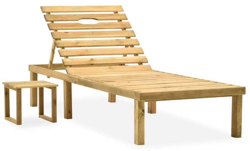 Lettino Prendisole Con Tavolino İn Legno Di Pino Impregnato /