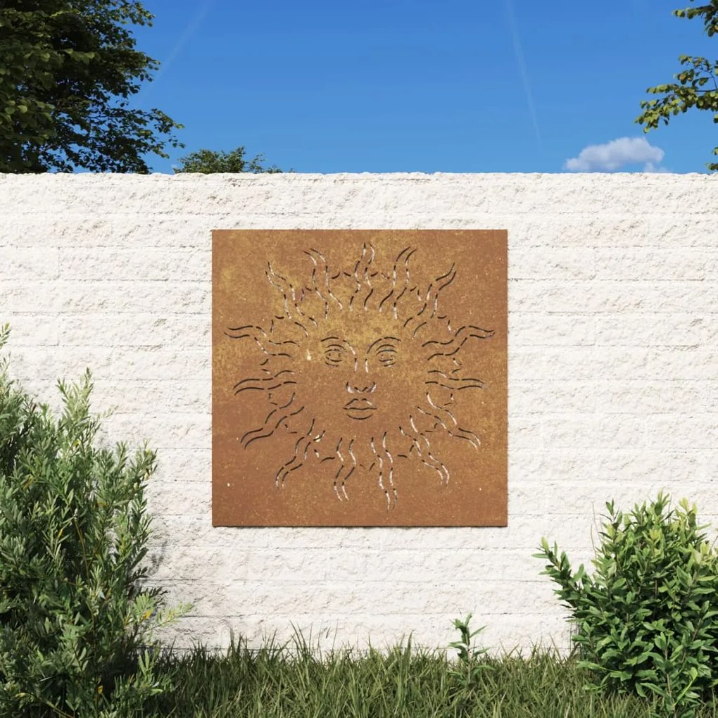Decorazione Muro Da Giardino 55x55 Cm Sole İn Acciaio Corten /