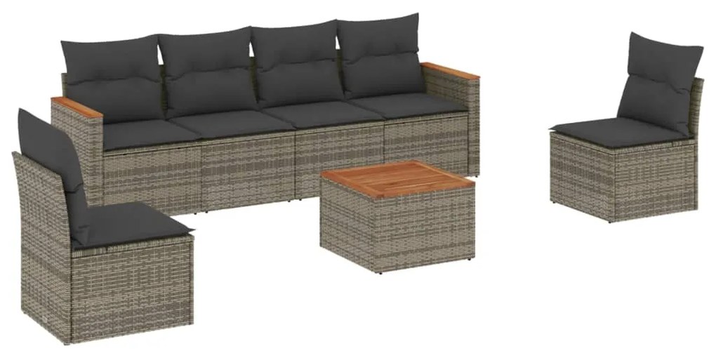 Set divani da giardino 7 pz con cuscini grigio in polyrattan