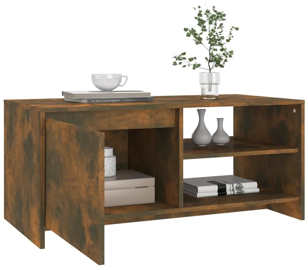 Tavolino da salotto rovere fumo 102x50x45 cm legno multistrato