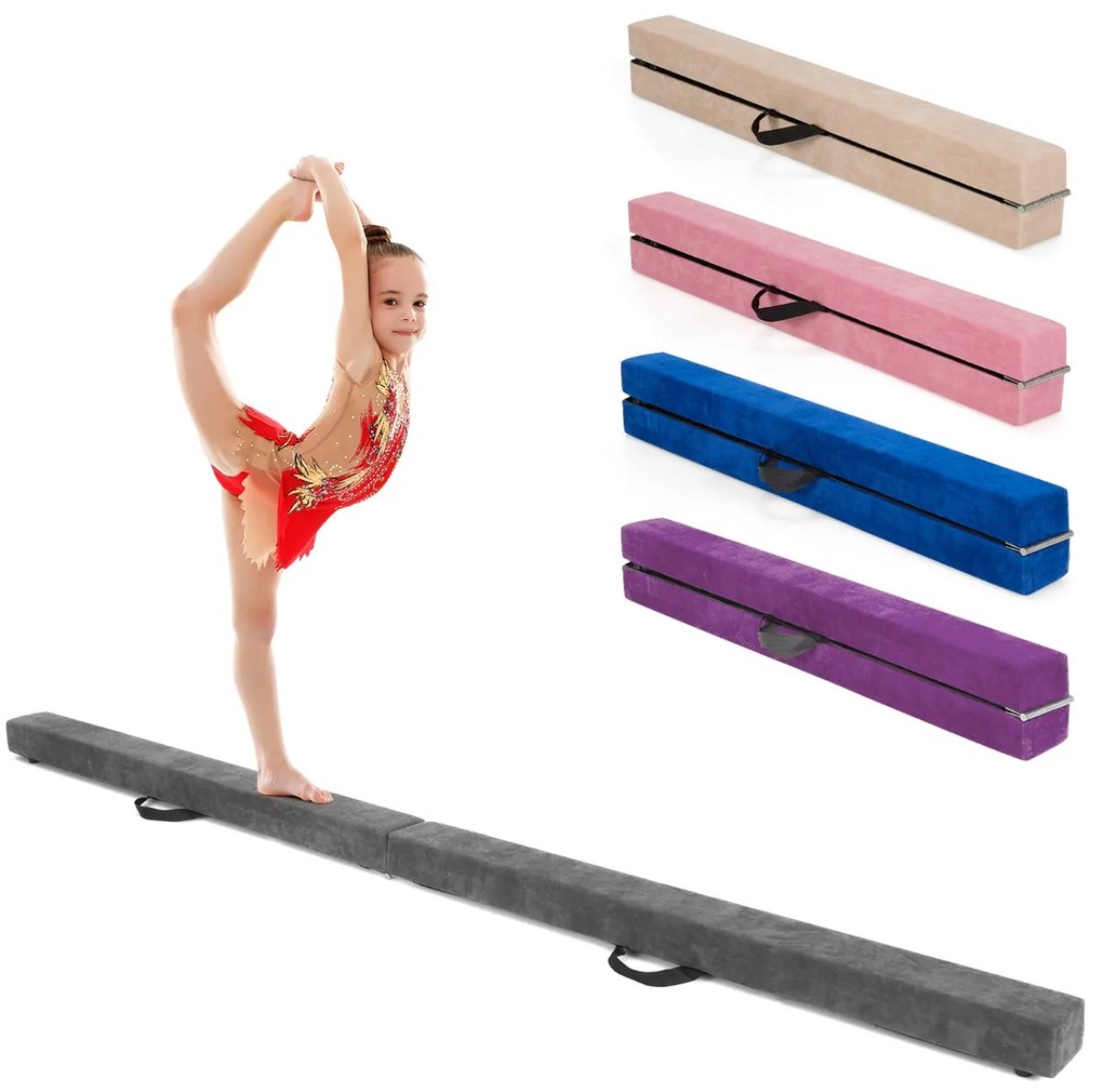 Costway Trave da ginnastica pieghevole 210 cm con solida base di legno, Trave di equilibrio portatile con maniglie 7 Colori