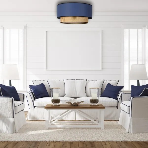 Duolla - Plafoniera BOHO 1xE27/15W/230V diametro 45 cm blu/rattan