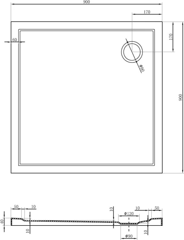 Mexen Flow piatto doccia quadrato slim 90 x 90 cm, bianco lucido - 46S109090