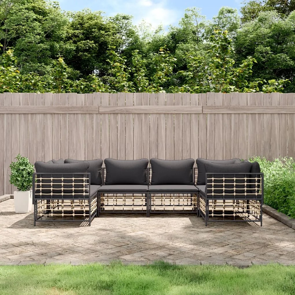 Set divani da giardino 6 pz con cuscini antracite in polyrattan